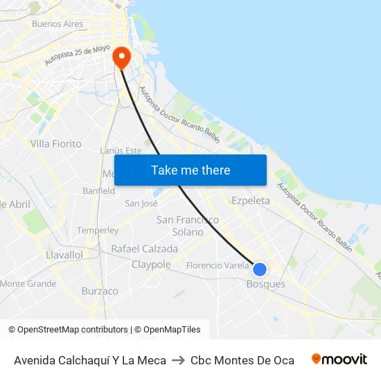 Avenida Calchaquí Y La Meca to Cbc Montes De Oca map