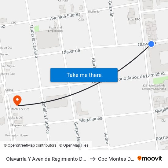 Olavarría Y Avenida Regimiento De Patricios to Cbc Montes De Oca map