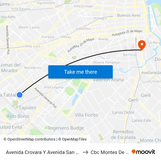 Avenida Crovara Y Avenida San Martín to Cbc Montes De Oca map