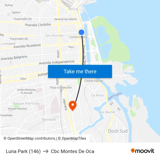 Luna Park (146) to Cbc Montes De Oca map