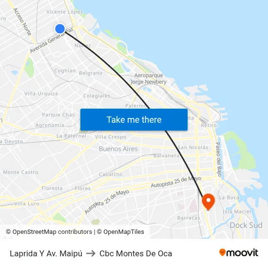 Laprida Y Av. Maipú to Cbc Montes De Oca map