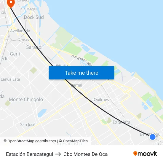 Estación Berazategui to Cbc Montes De Oca map