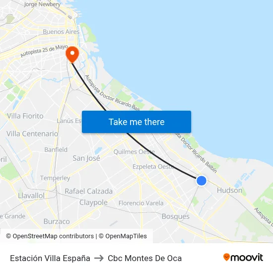 Estación Villa España to Cbc Montes De Oca map