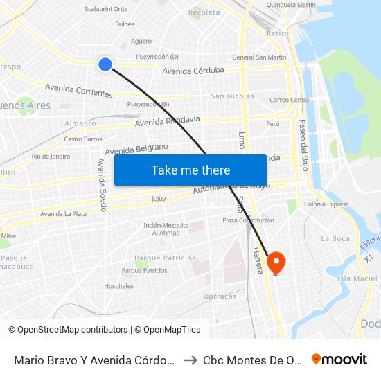 Mario Bravo Y Avenida Córdoba to Cbc Montes De Oca map