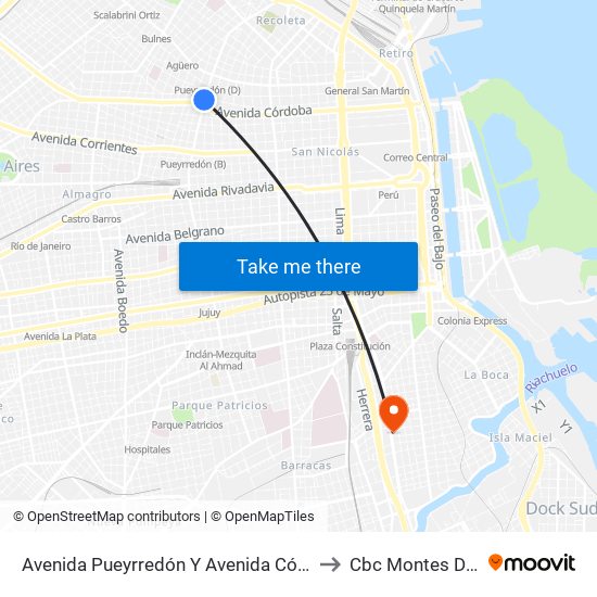 Avenida Pueyrredón Y Avenida Córdoba (41) to Cbc Montes De Oca map