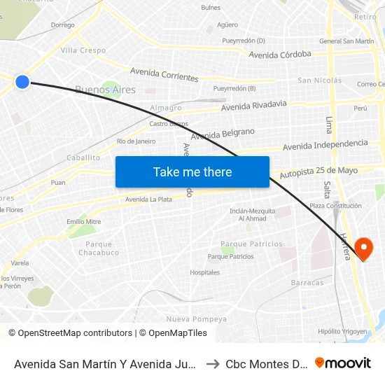 Avenida San Martín Y Avenida Juan B. Justo to Cbc Montes De Oca map