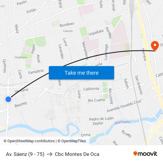 Av. Sáenz (9 - 75) to Cbc Montes De Oca map