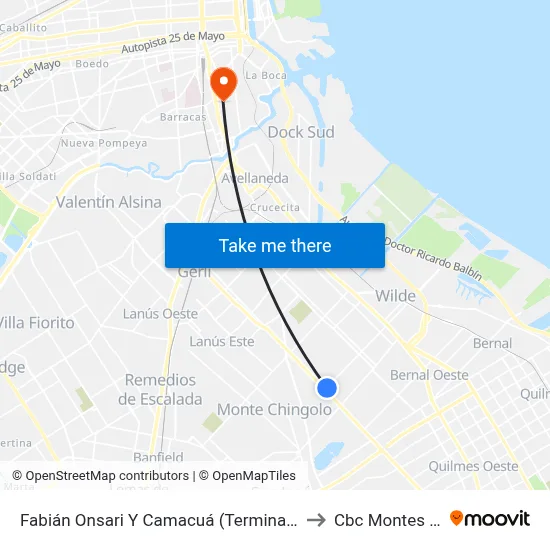Fabián Onsari Y Camacuá (Terminal Líneas 10 - 17) to Cbc Montes De Oca map