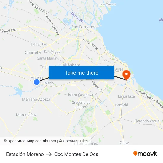 Estación Moreno to Cbc Montes De Oca map