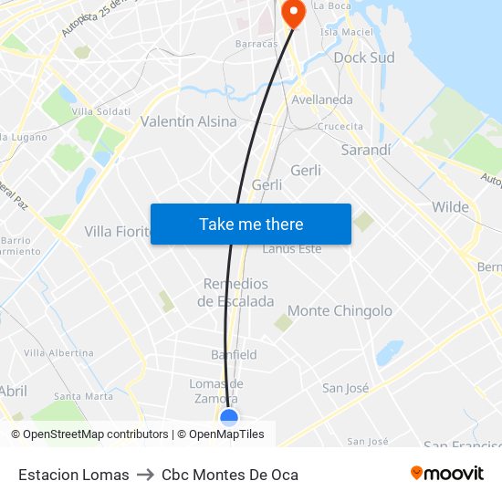 Estacion Lomas to Cbc Montes De Oca map