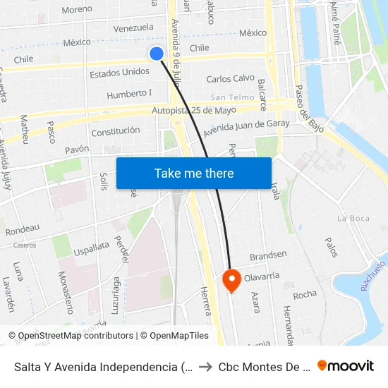 Salta Y Avenida Independencia (Uade) to Cbc Montes De Oca map