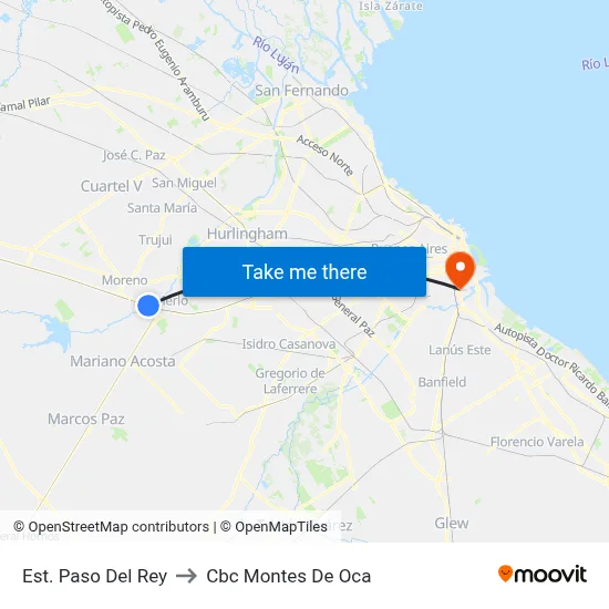 Est. Paso Del Rey to Cbc Montes De Oca map