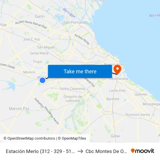Estación Merlo (312 - 329 - 512) to Cbc Montes De Oca map