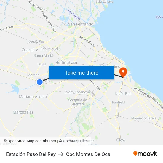 Estación Paso Del Rey to Cbc Montes De Oca map
