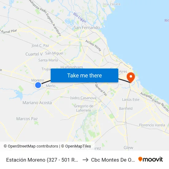 Estación Moreno (327 - 501 R36) to Cbc Montes De Oca map