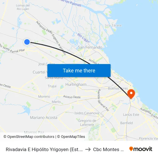 Rivadavia E Hipólito Yrigoyen (Est. Villa Rosa) to Cbc Montes De Oca map