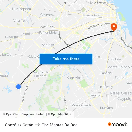 González Catán to Cbc Montes De Oca map