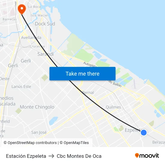 Estación Ezpeleta to Cbc Montes De Oca map