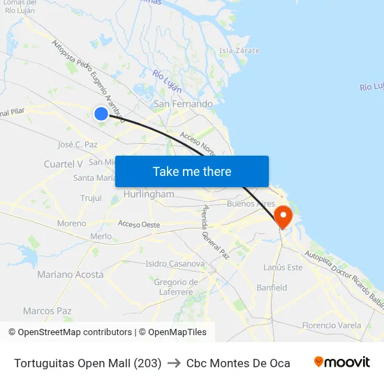 Tortuguitas Open Mall (203) to Cbc Montes De Oca map