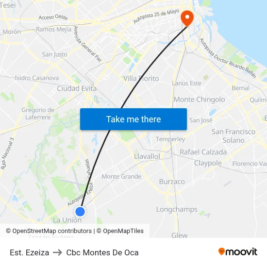 Est. Ezeiza to Cbc Montes De Oca map