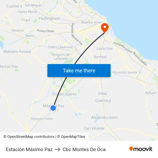 Estación Máximo Paz to Cbc Montes De Oca map