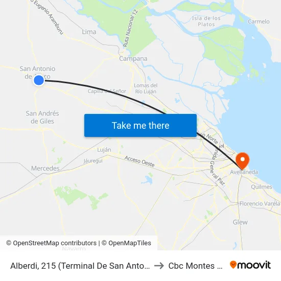 Alberdi, 215 (Terminal De San Antonio De Areco) to Cbc Montes De Oca map
