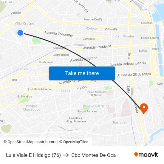 Luis Viale E Hidalgo (76) to Cbc Montes De Oca map