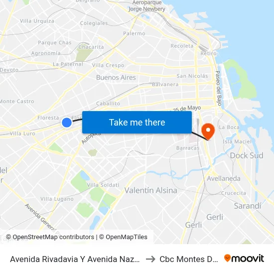 Avenida Rivadavia Y Avenida Nazca (2 - 85) to Cbc Montes De Oca map