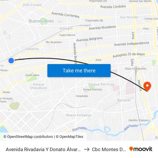 Avenida Rivadavia Y Donato Álvarez (8 - 86) to Cbc Montes De Oca map