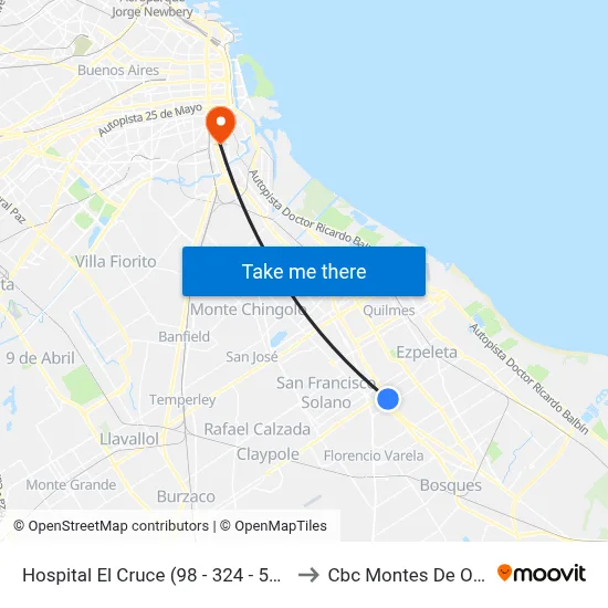 Hospital El Cruce (98 - 324 - 511) to Cbc Montes De Oca map
