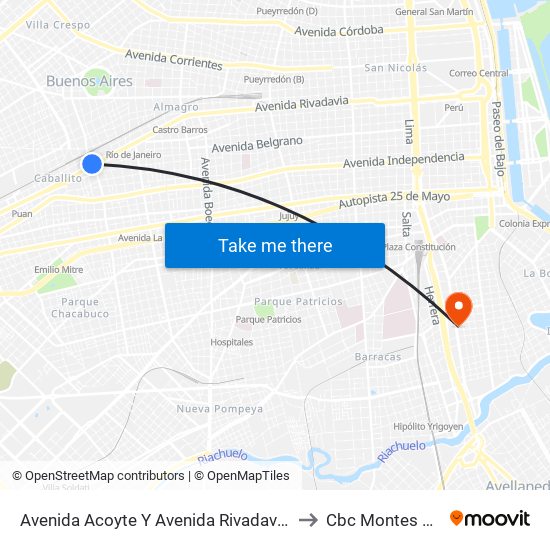 Avenida Acoyte Y Avenida Rivadavia (55 - 145) to Cbc Montes De Oca map
