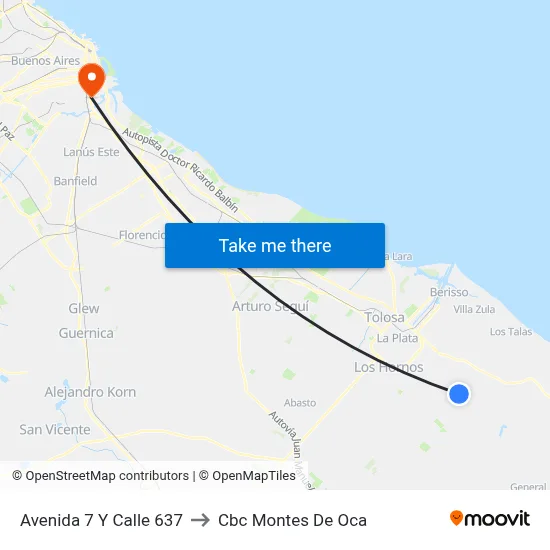 Avenida 7 Y Calle 637 to Cbc Montes De Oca map