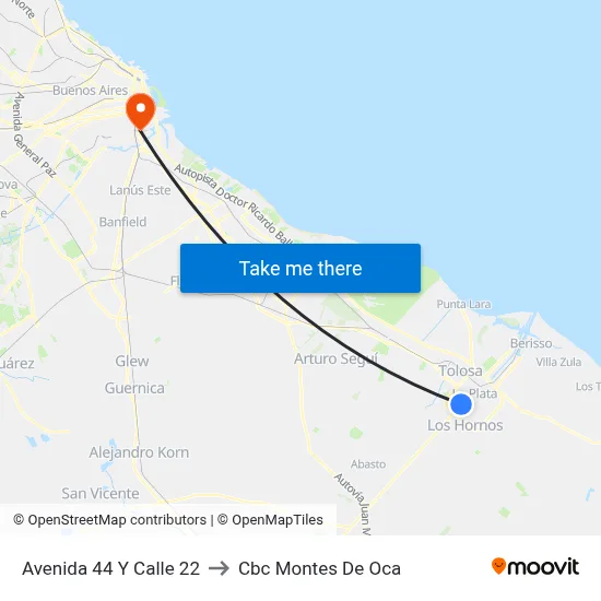 Avenida 44 Y Calle 22 to Cbc Montes De Oca map