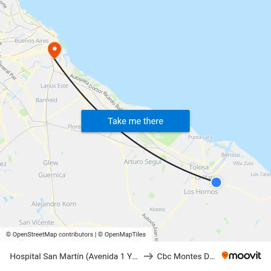 Hospital San Martín (Avenida 1 Y Calle 71) to Cbc Montes De Oca map