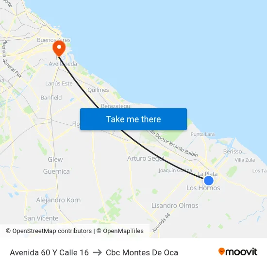 Avenida 60 Y Calle 16 to Cbc Montes De Oca map