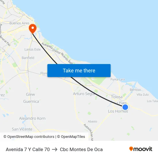 Avenida 7 Y Calle 70 to Cbc Montes De Oca map