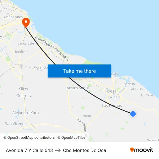 Avenida 7 Y Calle 643 to Cbc Montes De Oca map