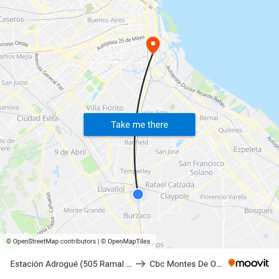 Estación Adrogué (505 Ramal 4) to Cbc Montes De Oca map