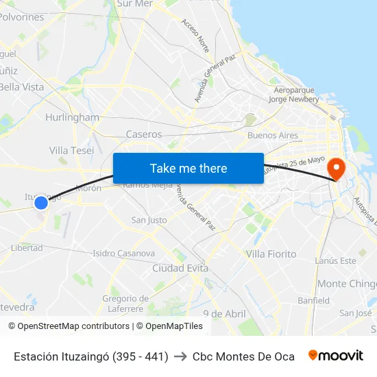 Estación Ituzaingó (395 - 441) to Cbc Montes De Oca map