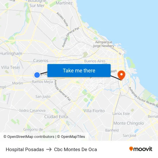 Hospital Posadas to Cbc Montes De Oca map
