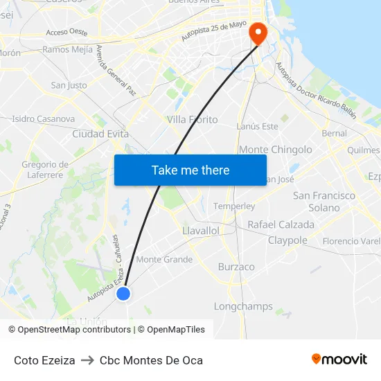 Coto Ezeiza to Cbc Montes De Oca map