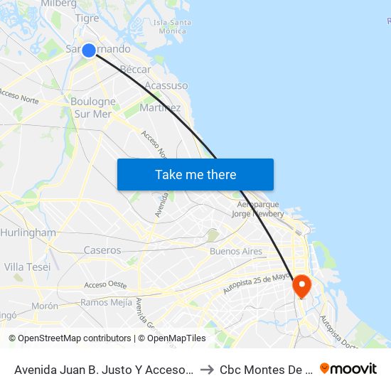 Avenida Juan B. Justo Y Acceso Norte to Cbc Montes De Oca map