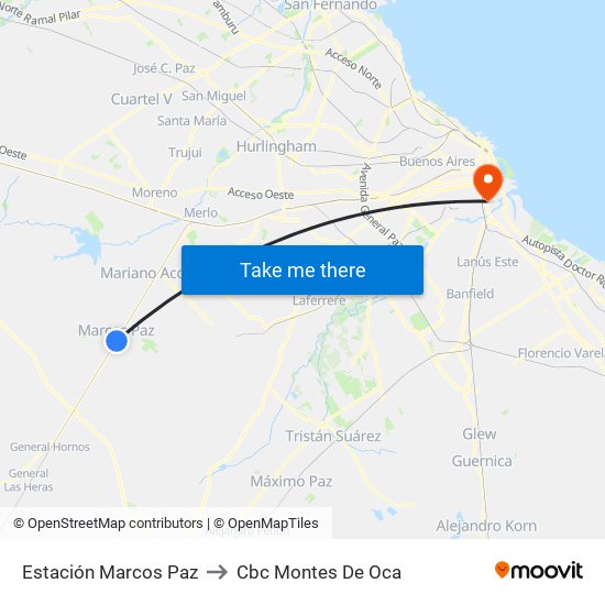 Estación Marcos Paz to Cbc Montes De Oca map