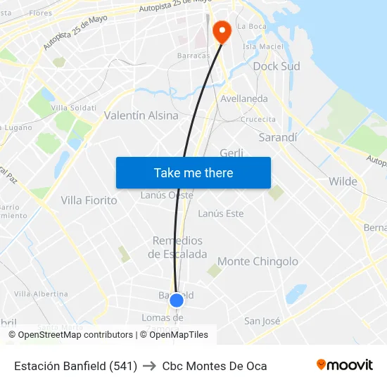 Estación Banfield (541) to Cbc Montes De Oca map