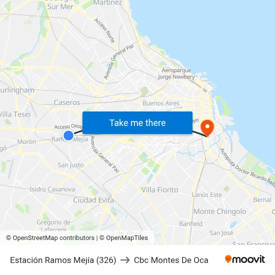 Estación Ramos Mejía (326) to Cbc Montes De Oca map