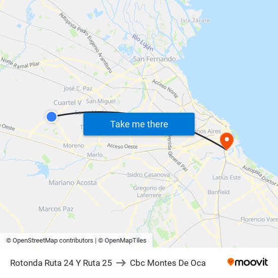 Rotonda Ruta 24 Y Ruta 25 to Cbc Montes De Oca map