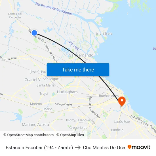 Estación Escobar (194 - Zárate) to Cbc Montes De Oca map