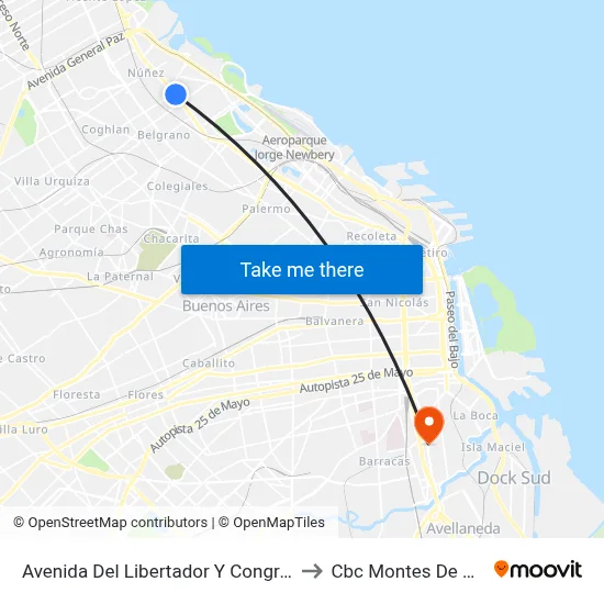 Avenida Del Libertador Y Congreso to Cbc Montes De Oca map