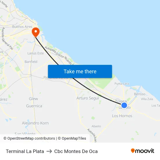 Terminal La Plata to Cbc Montes De Oca map
