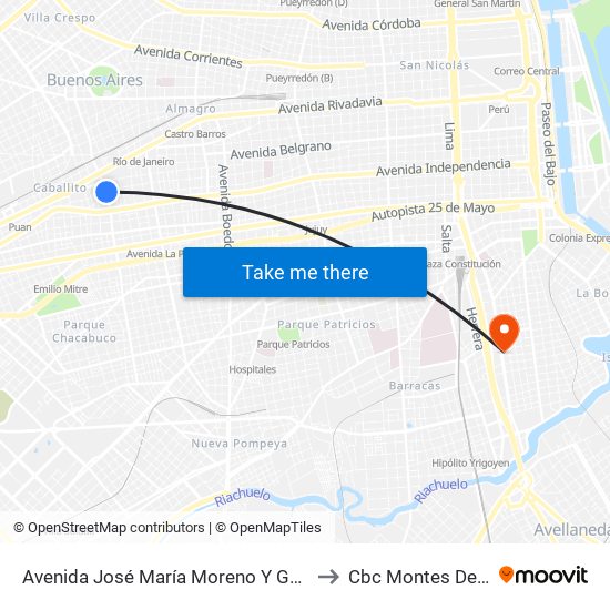 Avenida José María Moreno Y Guayaquil to Cbc Montes De Oca map
